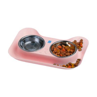 Tigela Dupla para Animais de Estimação - Rosa - 1