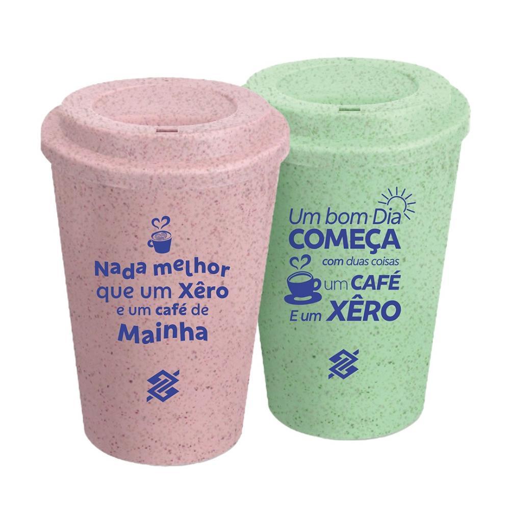 Kit 02 Copos Eco Café  Frases - Rosa e Verde - 1