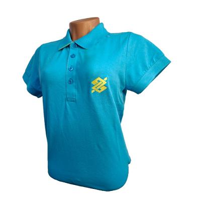 Camiseta Polo Pique Bordada Premium Feminina Azul