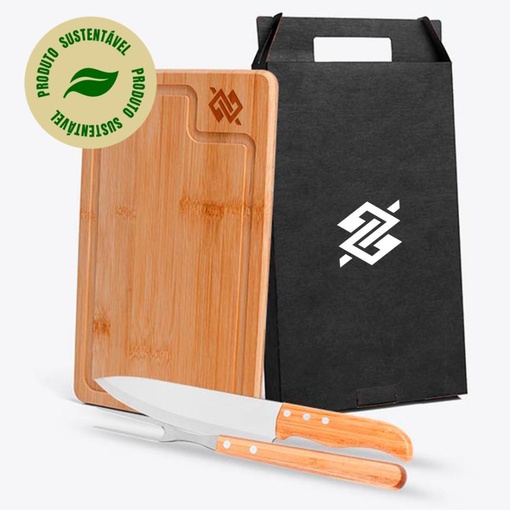 Kit para churrasco com tábua em Bambu faca 8"e garfo em inox Texas - 4