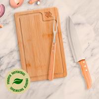 Kit para churrasco com tábua em Bambu faca 8"e garfo em inox Texas - 8