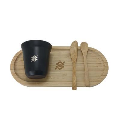 Kit Café - Bandeja em Bambu e Copo Inox - Preto - 1