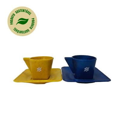 Kit 02 Xicarás com Pires 50ml (Azul e Amarelo) - Sustentável