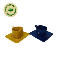 Kit 02 Xicarás com Pires 50ml (Azul e Amarelo) - Sustentável