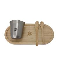 Kit Café - Bandeja em Bambu e Copo Inox - Prata - 1