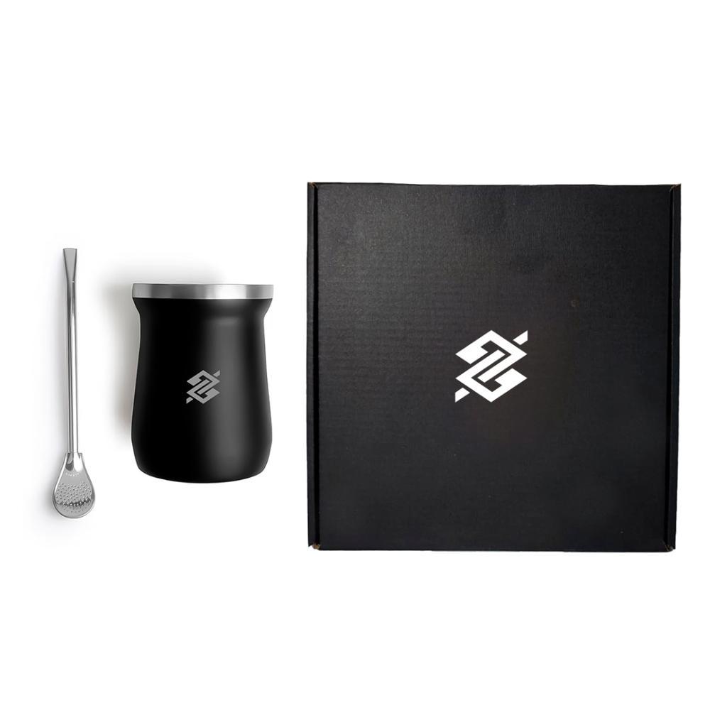 Kit Cuia Térmica Em Aço Inox Com Bomba - Preto 300ML - 2