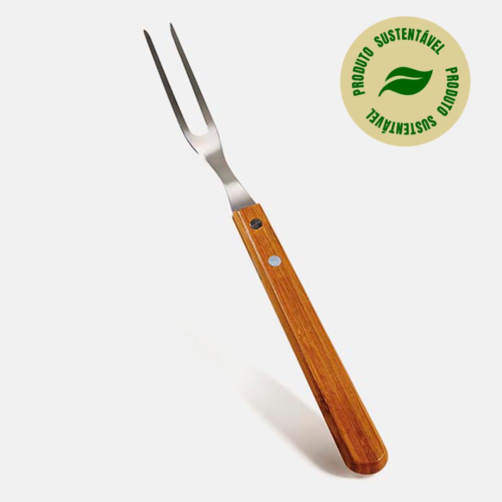 Conj. Garfo, Faca 7" Em Madeira E Colher Em Bambu - 3 Pçs - 3