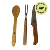 Conj. Garfo, Faca 7" Em Madeira E Colher Em Bambu - 3 Pçs - 2