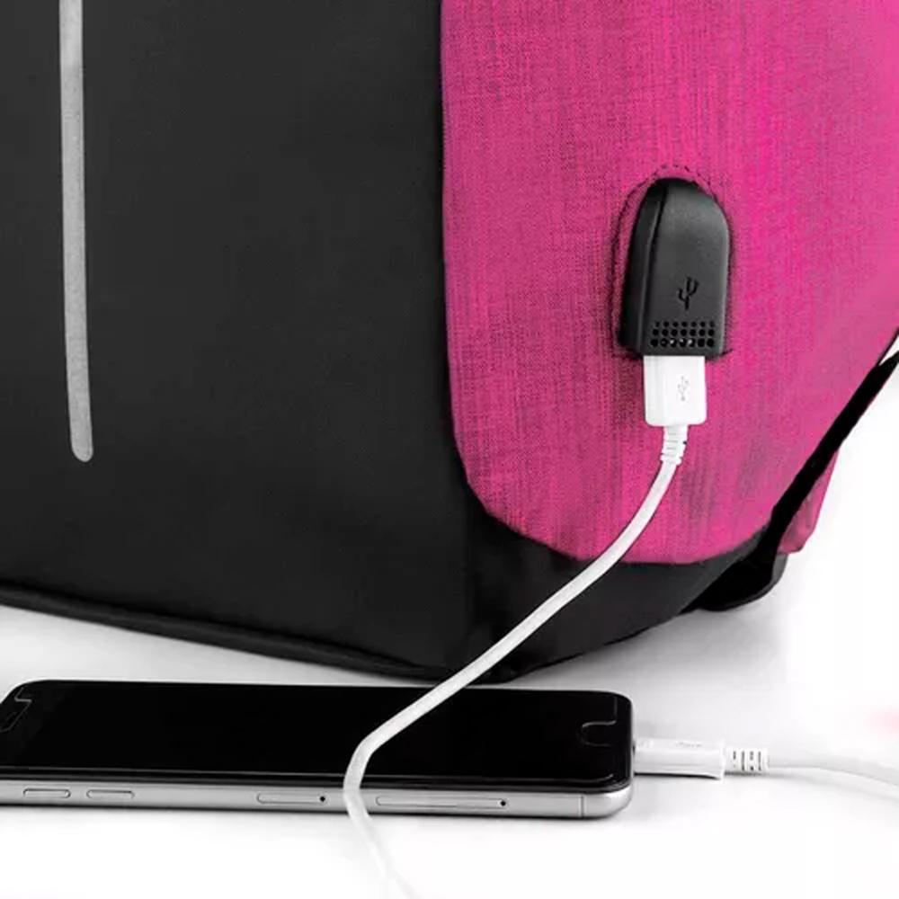 Mochila Poliéster Anti-Furto USB - Rosa - 3