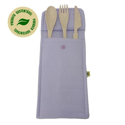 Conjunto de 3 Talheres Bege com Porta Talher Tecido Lilas