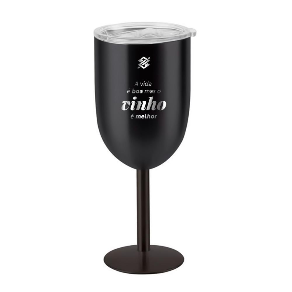 Taça Térmica Com Parede Dupla Em Inox 450ml - Preta Escritas de Vinho - 1