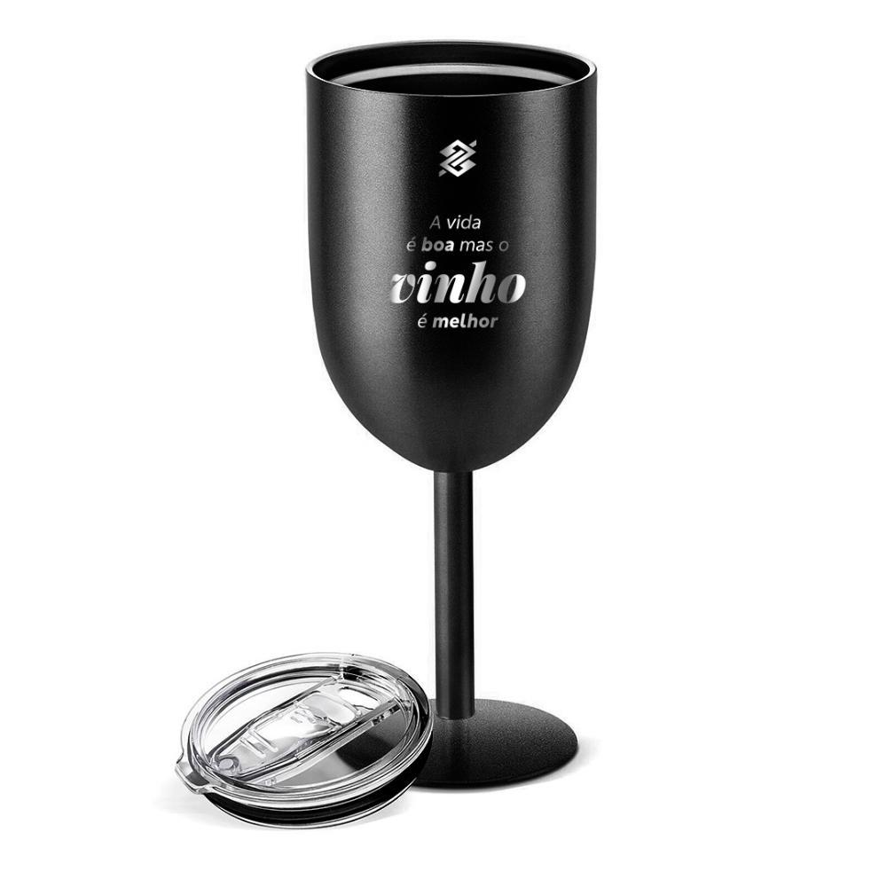 Taça Térmica Com Parede Dupla Em Inox 450ml - Preta Escritas de Vinho - 3