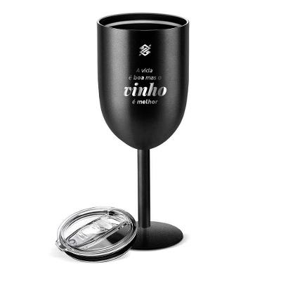 Taça Térmica Com Parede Dupla Em Inox 450ml - Preta Escritas de Vinho