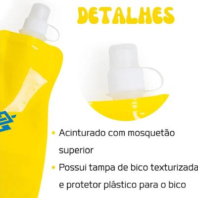 Squeeze Dobrável Com Mosquetão 480ml - Amarelo (acompanha brinde)