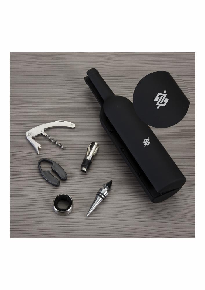 Kit Vinho com Case Garrafa 05 Peças - Preto - 1