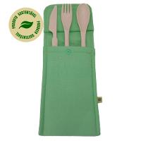 Conjunto de 3 Talheres Bege com Porta Talher Tecido Verde - 1