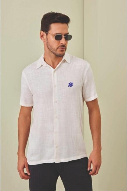 Camisa Masculina em Linho Branco - Linha Premium Coleção Loja BB - 1