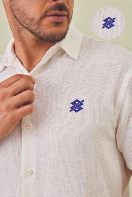 Camisa Masculina em Linho Branco - Linha Premium Coleção Loja BB - 2
