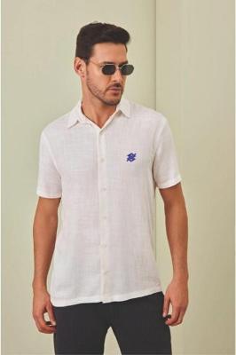 Camisa Masculina em Linho Branco - Linha Premium Coleção Loja BB
