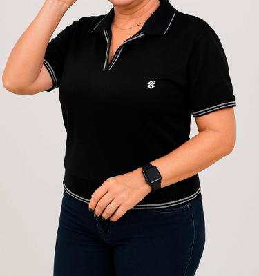 Camiseta Polo Feminina Preta - Linha Premium Coleção Loja BB - Produto Sustentável