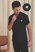 Camisa Masculina Manga Curta Linho Preto - Linha Premium Masculina - 1