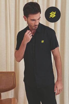 Camisa Masculina Manga Curta Linho Preto - Linha Premium Masculina