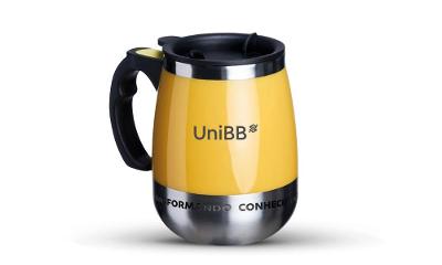 Caneca Inox Parede Dupla com Misturador 350ML UNIBB CERTIFICAÇÃO - Amarelo