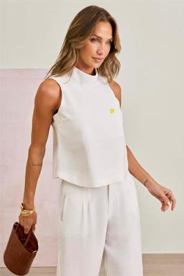 Camisa Feminina Sem Manga com Gola Alta de Linho - Linha Premium Feminina