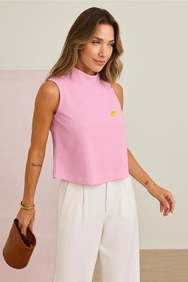 Camisa Feminina Sem Manga com Gola Alta de Linho - Linha Premium Feminina