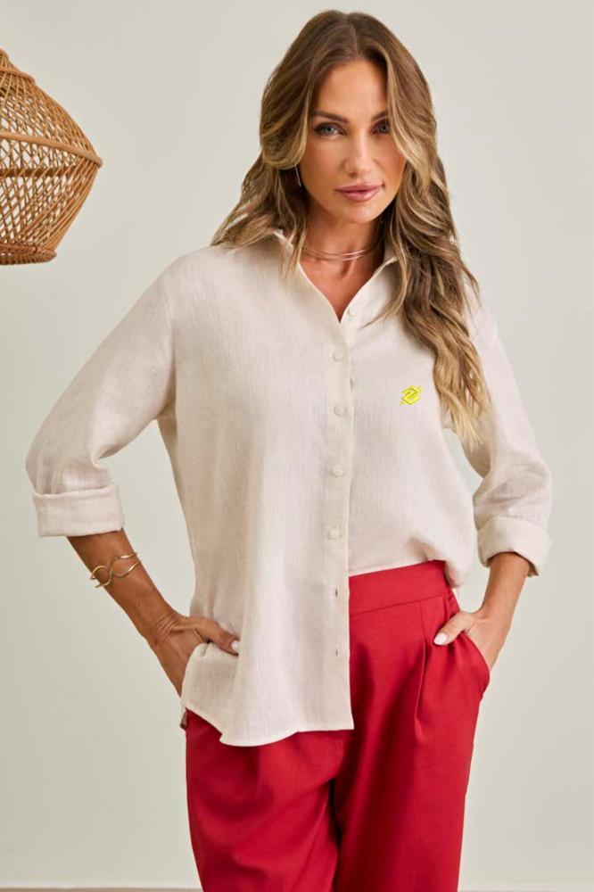 Camisa Feminina 100% Linho Off White - Linha Premium Feminina - 1