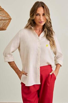 Camisa Feminina 100% Linho Off White - Linha Premium Feminina - Coleção Loja BB