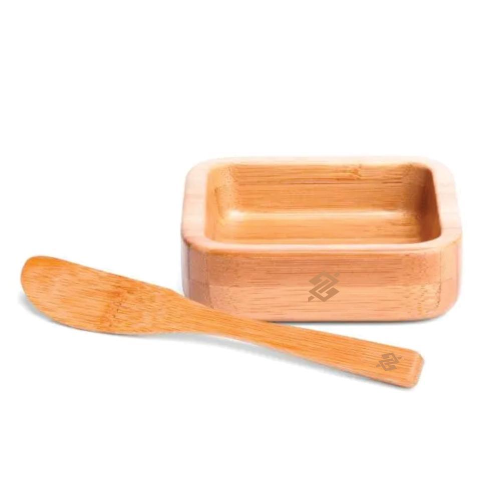 Cumbuca Quadrada Em Bambu Com Espátula 14Cm - 100Ml - 1