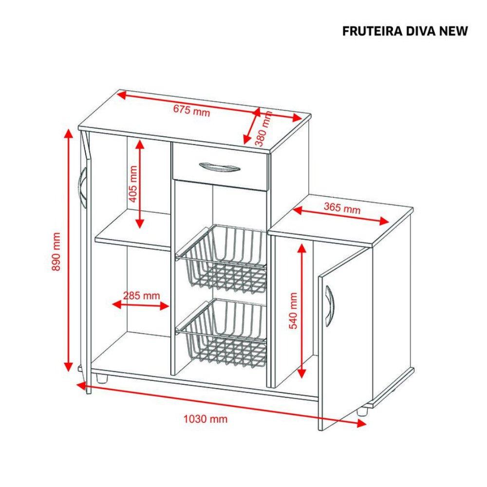 Armário com Fruteira 2 Portas 1 Gaveta Diva Notável Móveis - 5