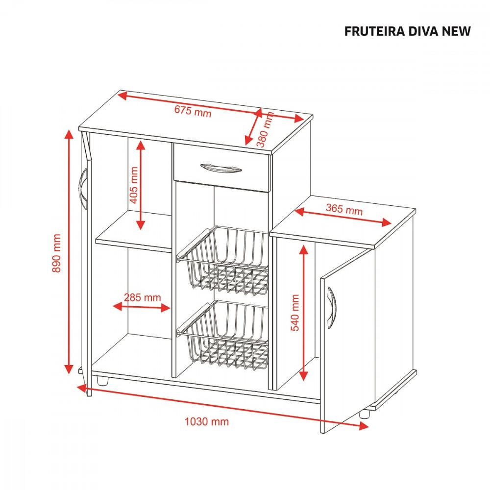 Armário com Fruteira 2 Portas 1 Gaveta Diva Notável Móveis - 4