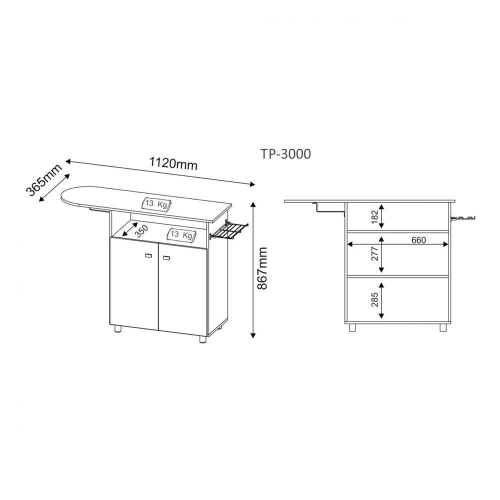 Tábua de Passar 2 Portas 1 Cabideiro TP3000 Tecno Mobili - 3