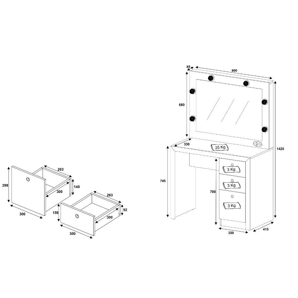 Penteadeira Camarim com Espelho 3 Gavetas PE2010 Tecno Mobili - 5
