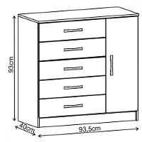 Cômoda 5 Gavetas 1 Porta Zurique Evidência Móveis - 3