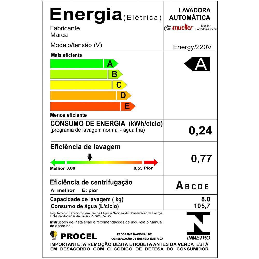 Lavadora de Roupas Mueller Energy Automática 8kg - 10
