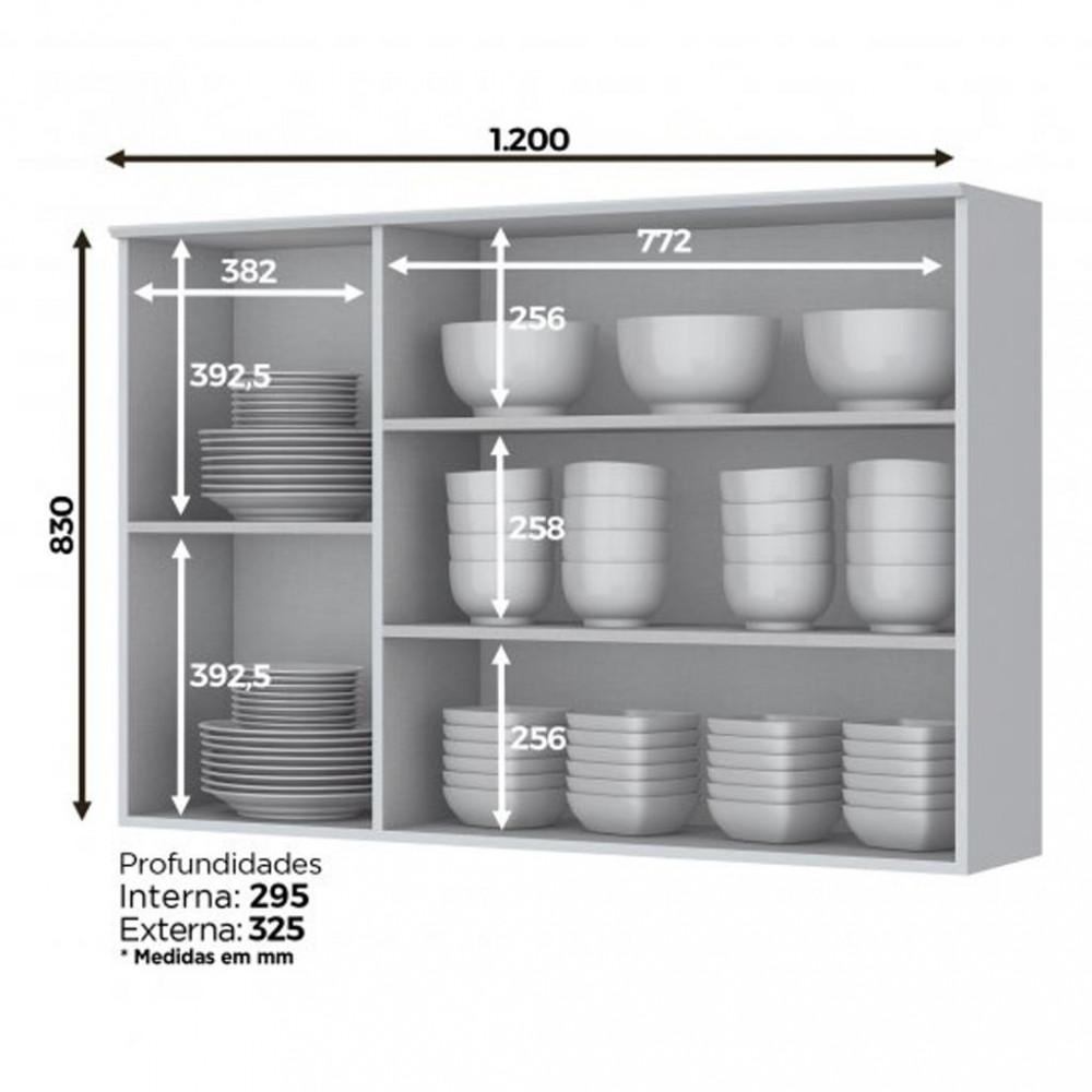 Armário Aéreo 120cm com Vidro 3 Portas C363 Americana Henn - 3