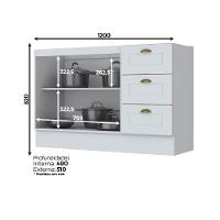 Balcão de Cozinha sem Pia 2 Portas 3 gavetas 120cm Americana Henn - 3