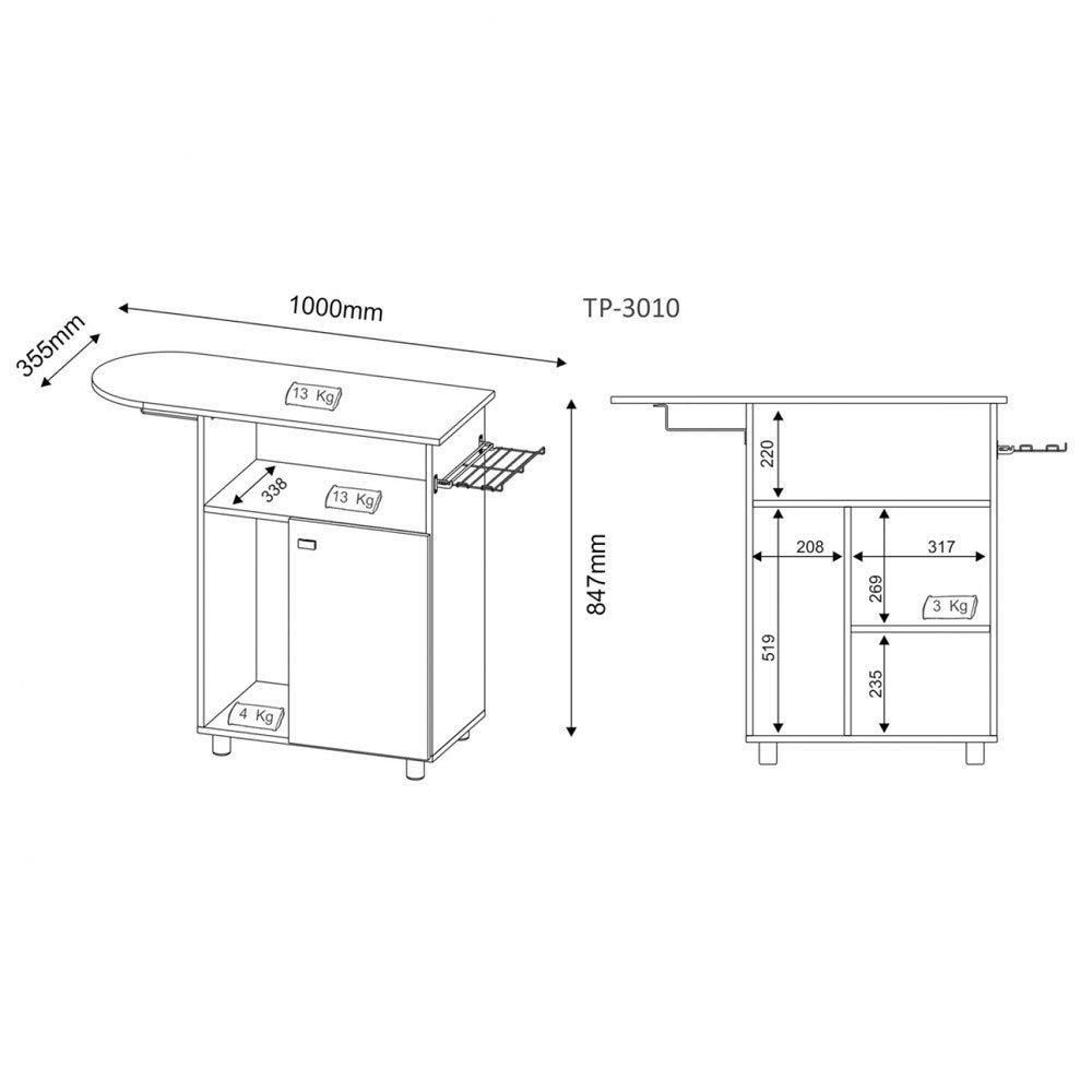 Tábua de Passar 1 Porta 1 Cabideiro 2 Nichos Tecnomobili TP3010 - 3