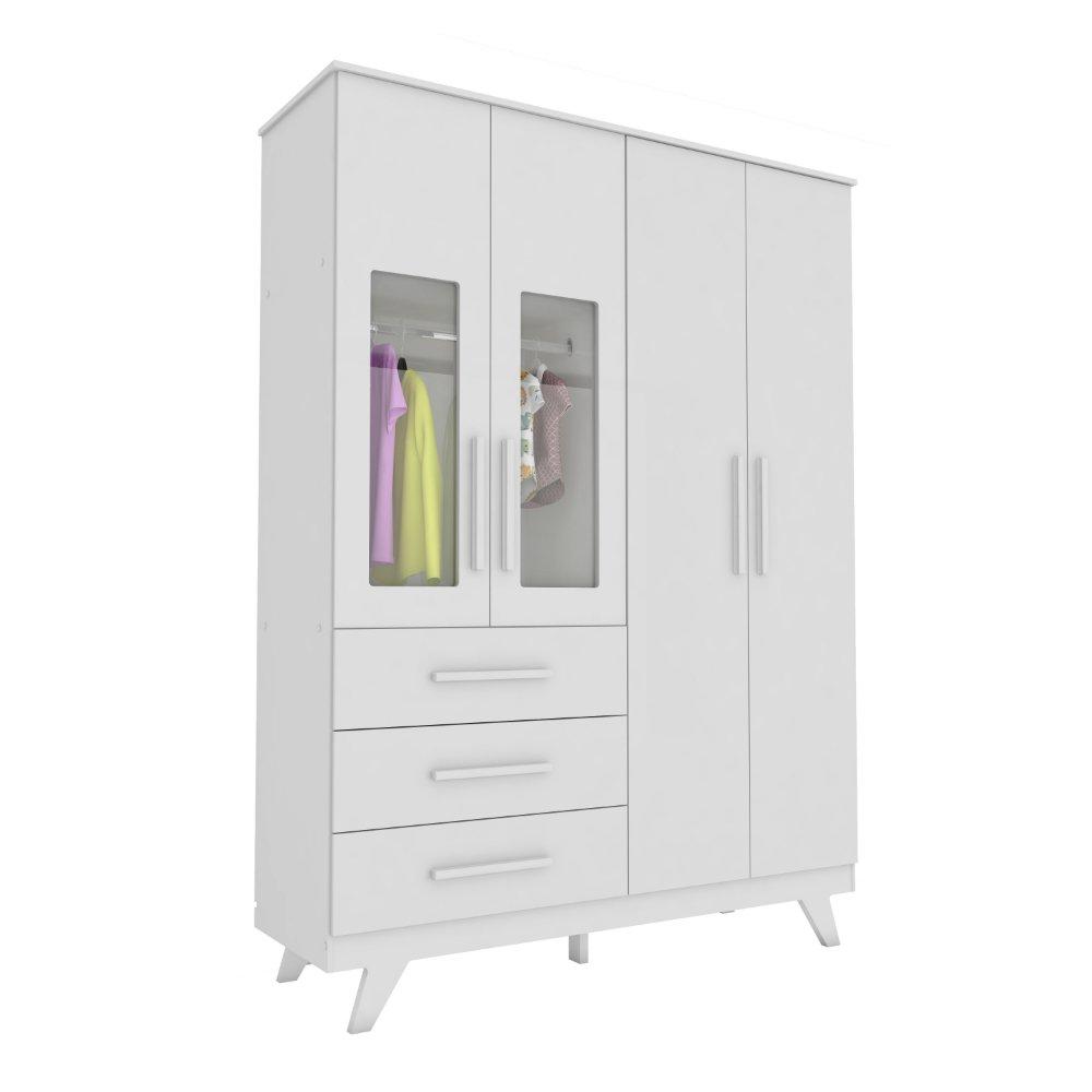 Guarda Roupa Infantil 4 Portas com Vidro 3 Gavetas Retro Móveis Peroba - 1