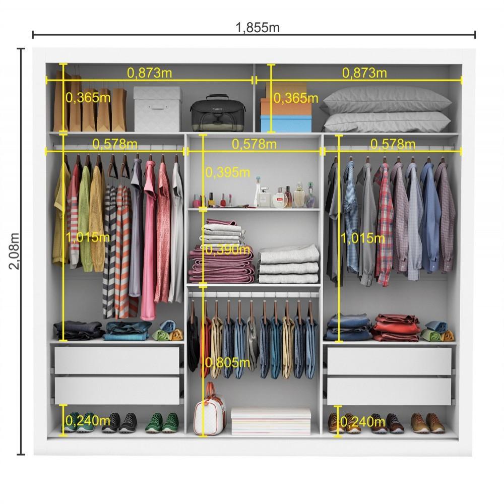 Guarda Roupa Casal 3 Portas 4 Gavetas com Espelho Clarice Carioca Móveis - 4