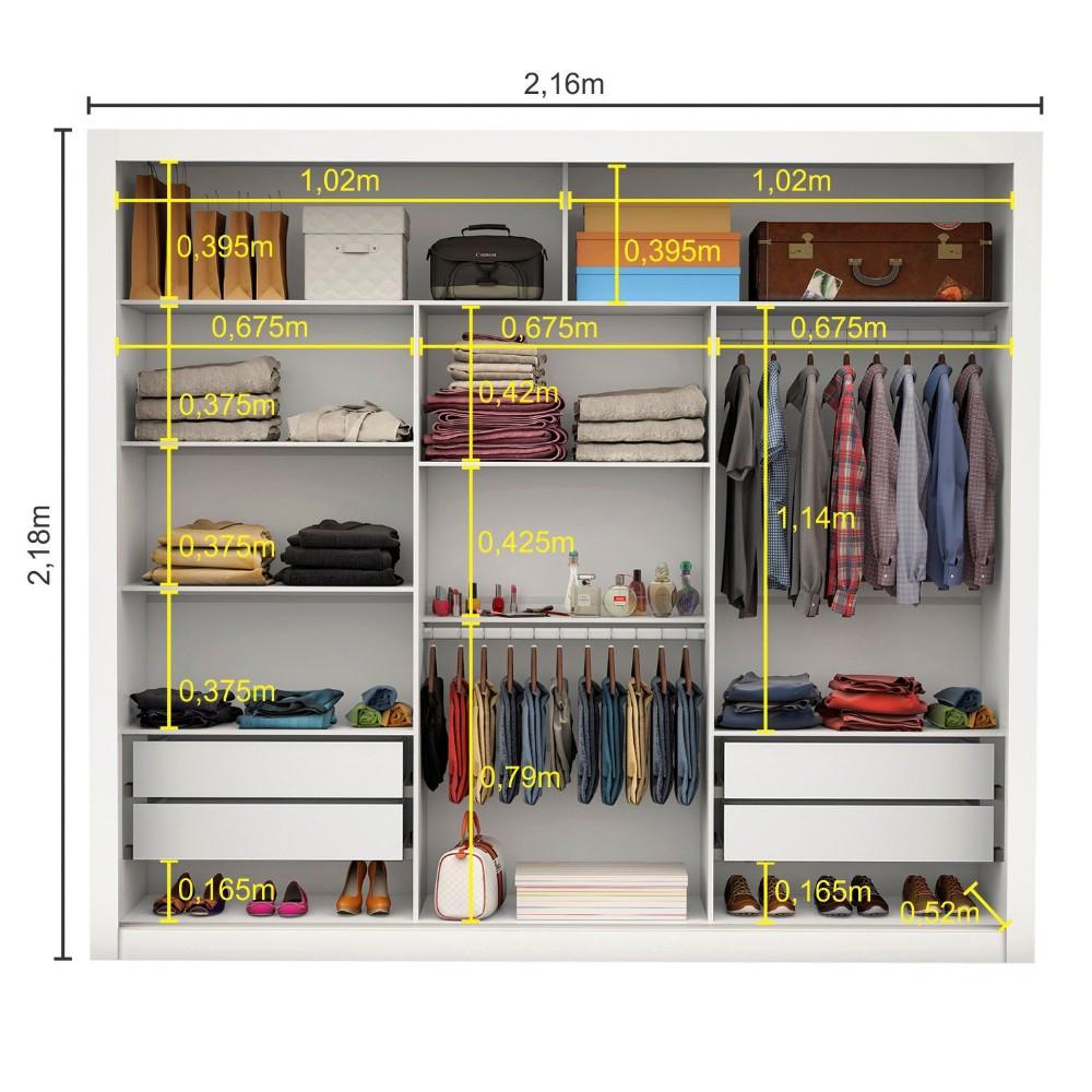 Guarda Roupa Casal 3 Portas 4 Gavetas com Espelho Ilhéus Carioca Móveis - 3