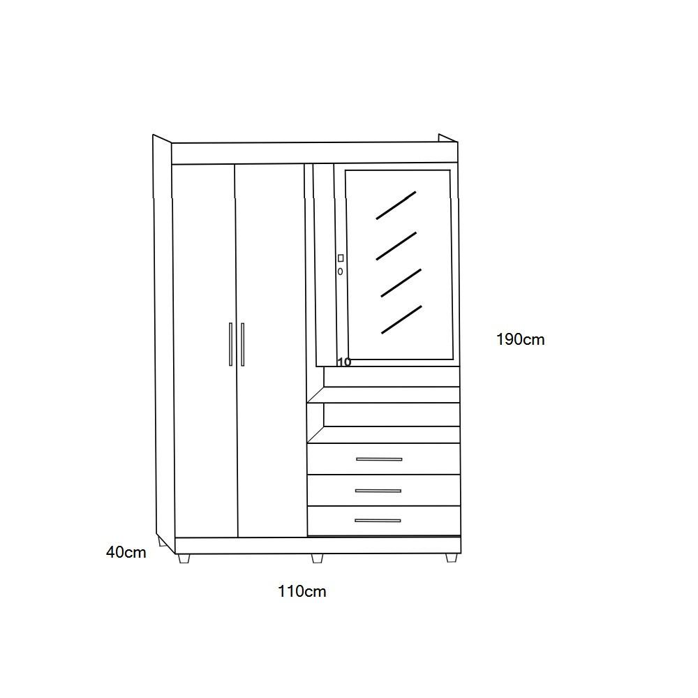 Guarda Roupa Solteiro Espelho 3 Portas 3 Gavetas Europa Faimec - 3