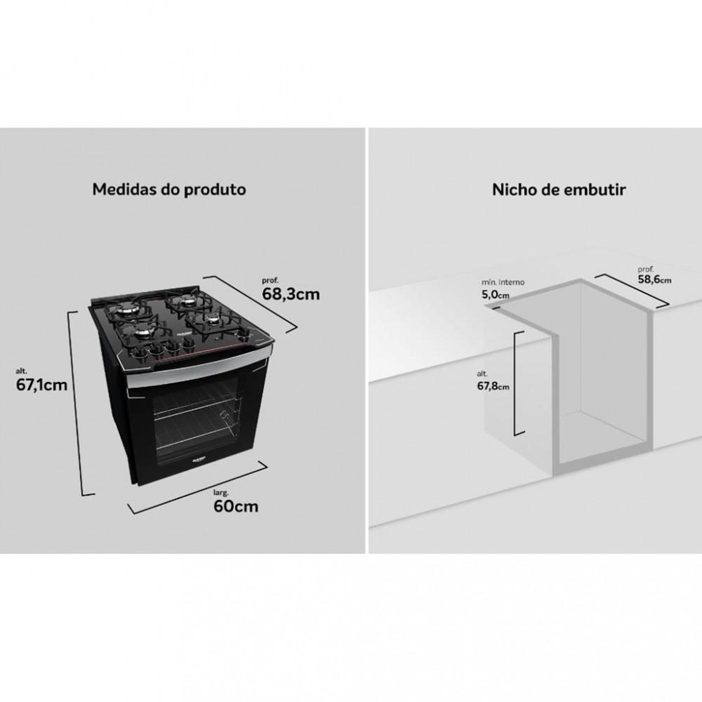 Fogão de Embutir 4 Bocas Dako Diplomata Mesa de Vidro - 7