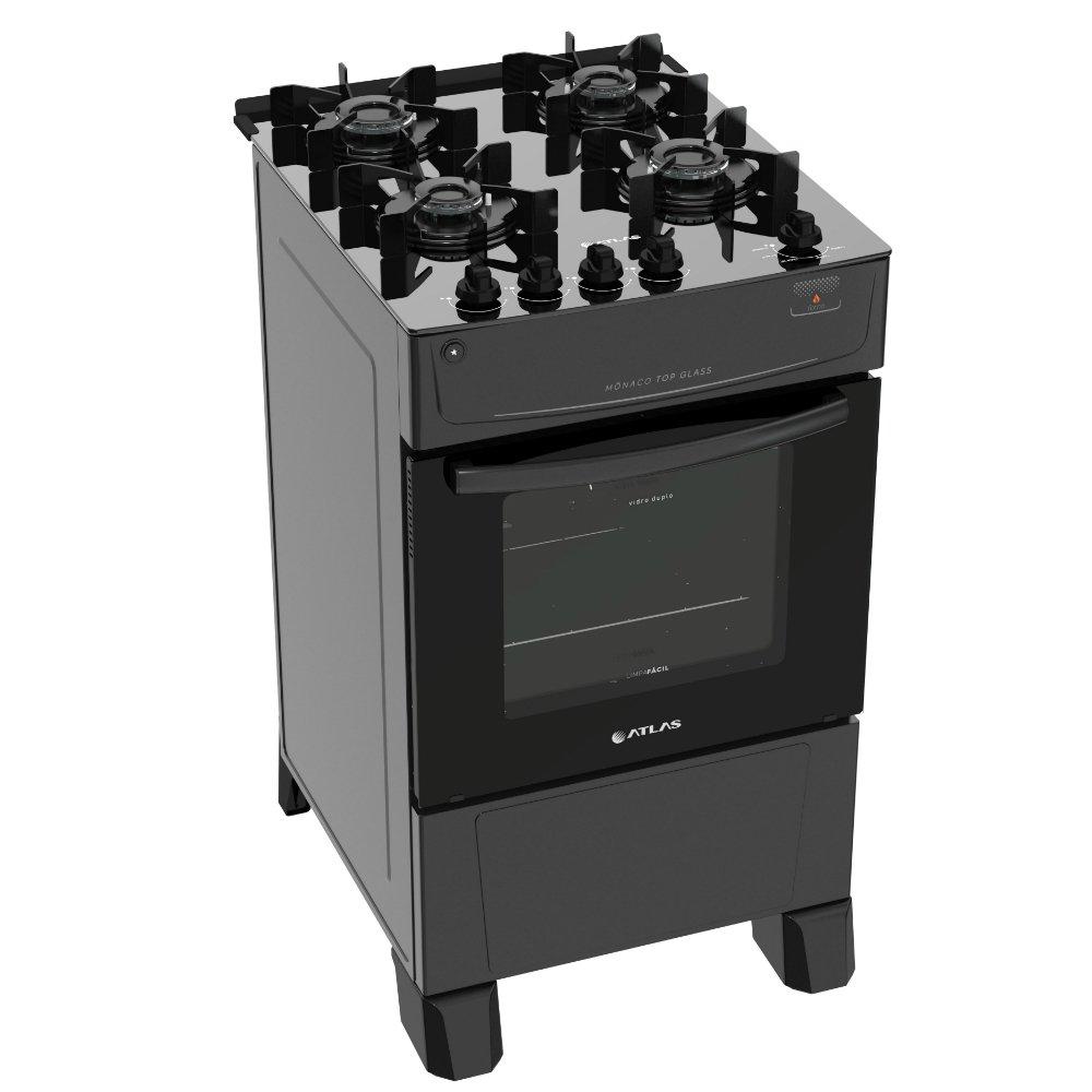 Fogão 4 Bocas Atlas Mônaco Top Glass Acendimento Automático - 1