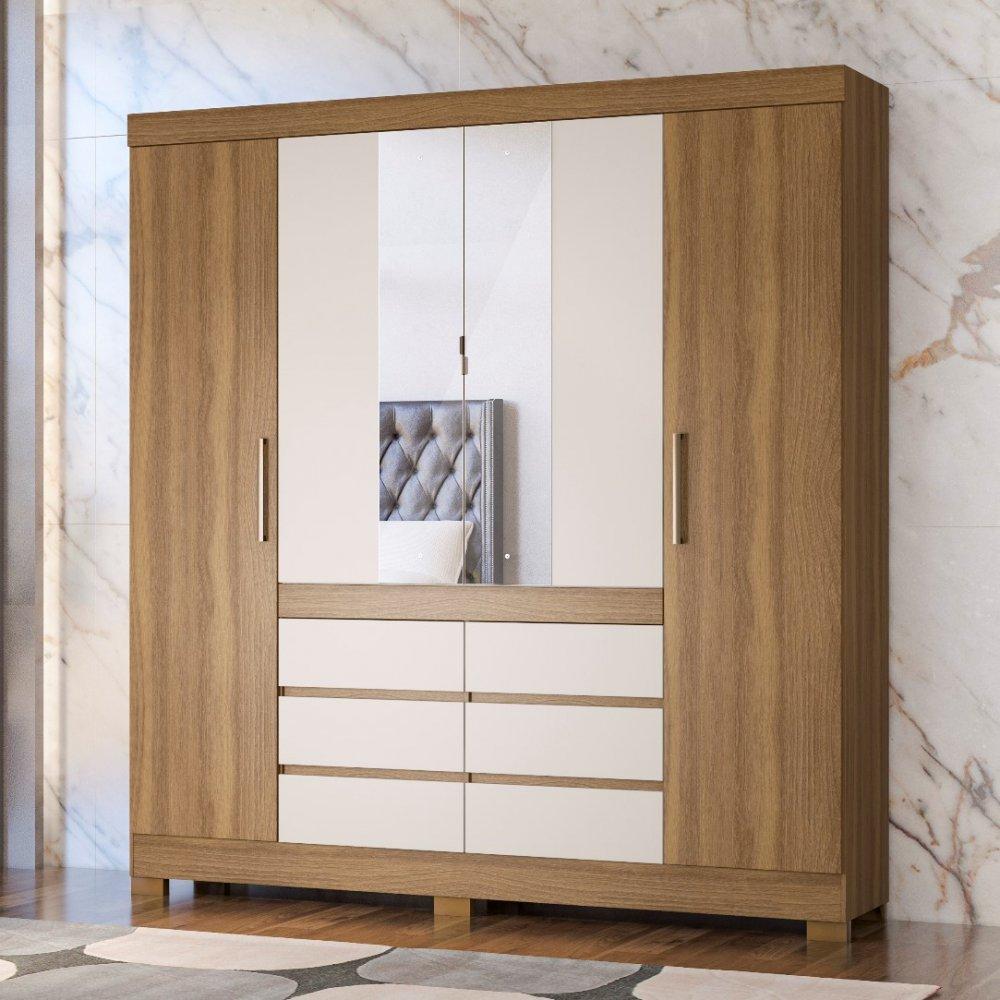 Guarda Roupa Casal com Espelho 4 Portas 6 Gavetas Cádis Demóbile - 1