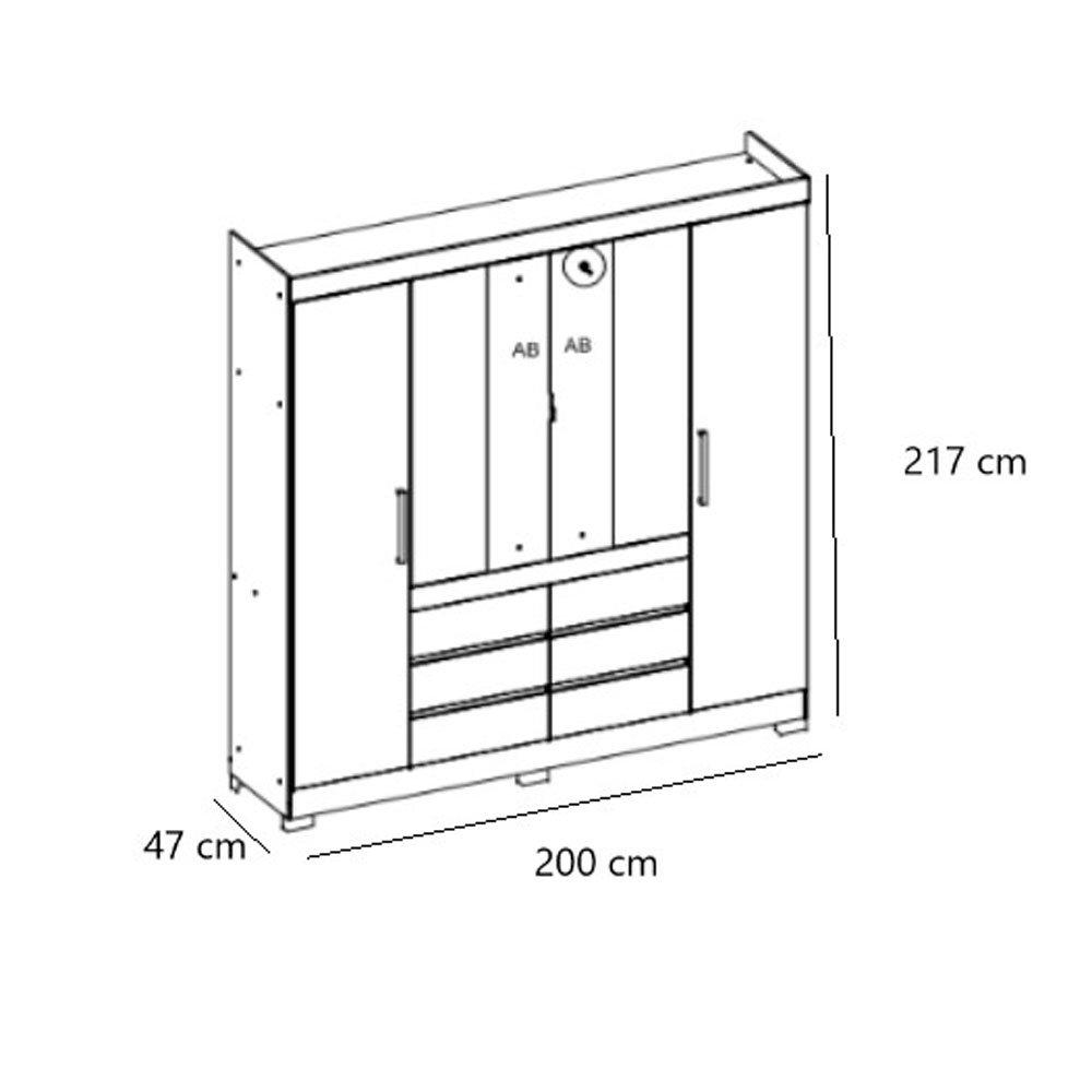 Guarda Roupa Casal com Espelho 4 Portas 6 Gavetas Cádis Demóbile - 4
