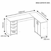 Mesa de Canto para Escritório 2 Portas 3 Gavetas NT 2005 Notável - 3